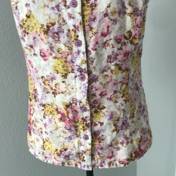 DELIRIUM Women Buttons Down Raffle Sleeveless Cotton Spring Floral Print Top| 30 - Picture 4 of 11